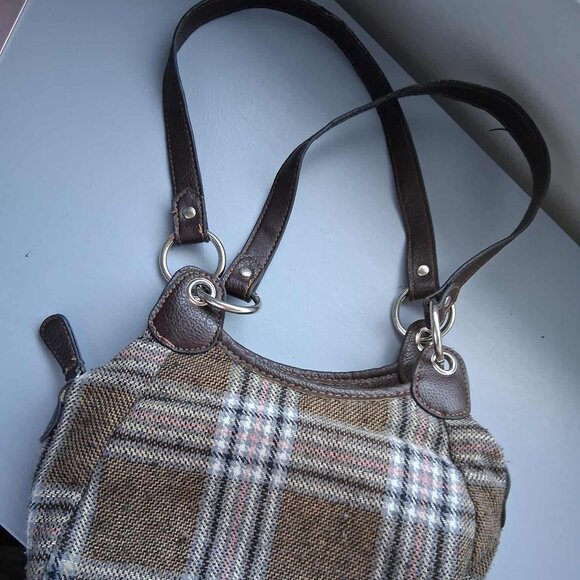 Relic by Fossil Brown Plaid Tweed Shoulder Bag ~ Brown Leatherette Trim - Picture 3 of 4